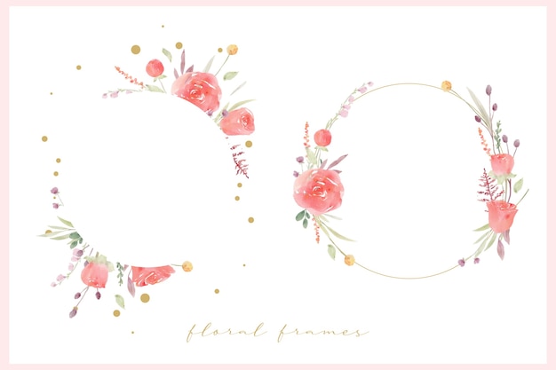 Free vector beautiful floral frame with red rose watercolor