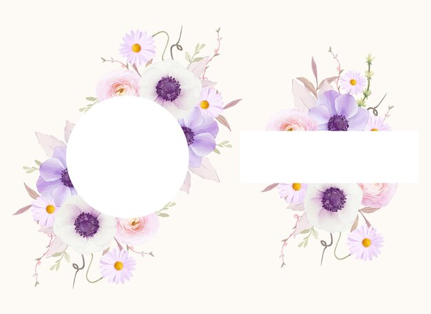 シンプルなライン アートの花のイラストが描かれた結婚式の招待カード テンプレートを手します プレミアムベクター