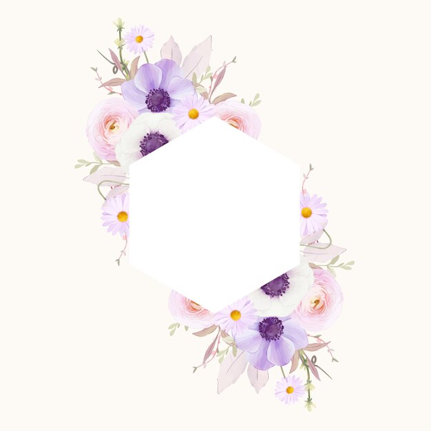 수채화 아네모네 꽃과 아름 다운 꽃 프레임
