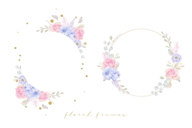 Free vector beautiful floral frame with watercolor flowers