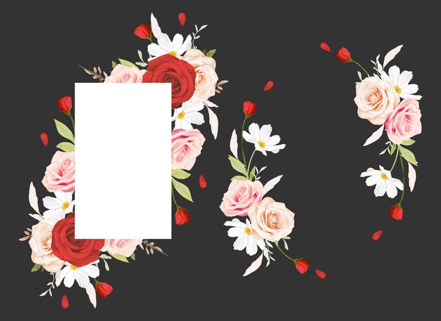 Красивая цветочная рамка с акварельными розовыми и красными розами