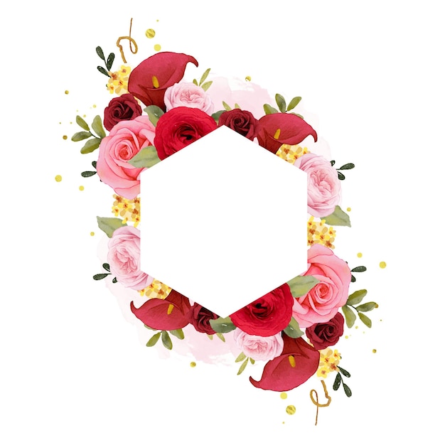 Красивая цветочная рамка с акварельной красной розовой лилией и цветком лютика