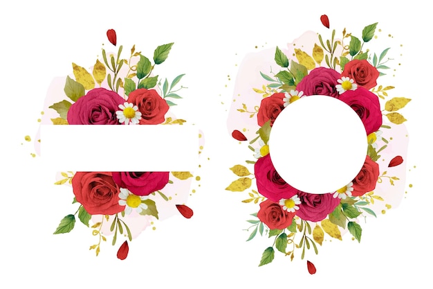 Free vector beautiful floral frame with watercolor red roses