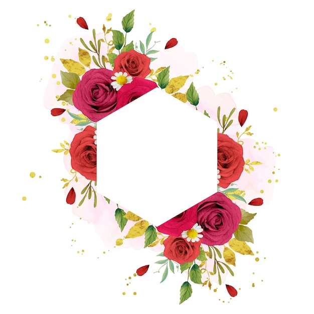 Free vector beautiful floral frame with watercolor red roses