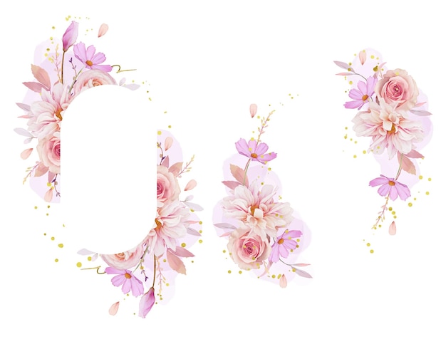 수채화 장미 달리아와 꽃 꽃과 아름 다운 꽃 프레임