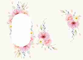 Free vector beautiful floral frame with watercolor roses and gerbera