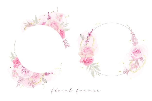 수채화 장미와 아름 다운 꽃 프레임