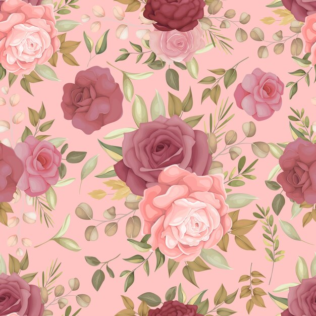 Beautiful floral and leaves seamless pattern design