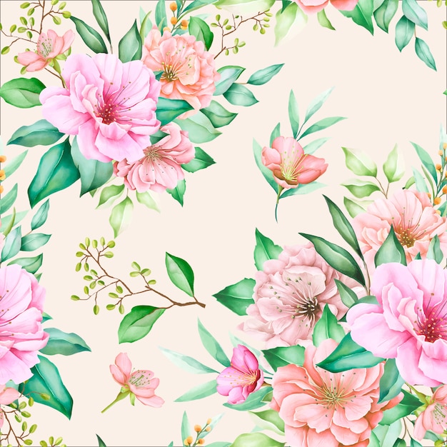 Beautiful floral and leaves seamless pattern