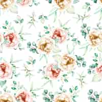 Free vector beautiful floral and leaves seamless pattern