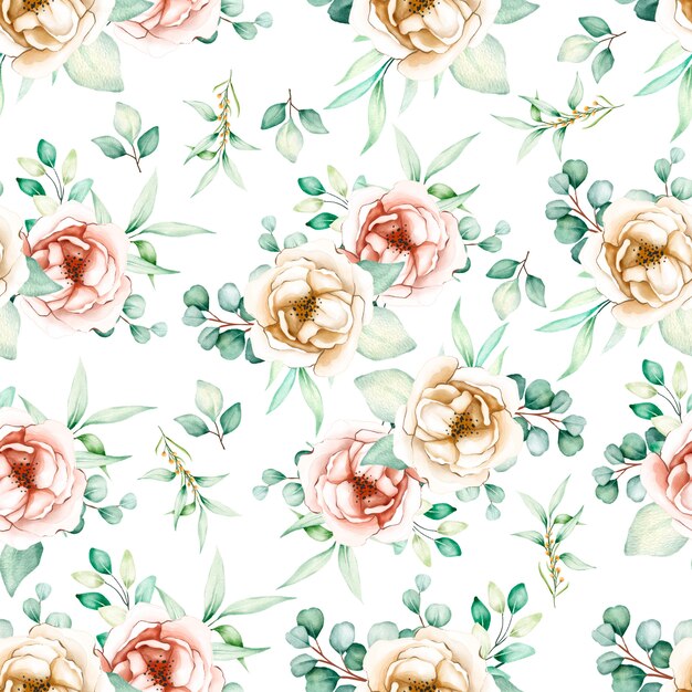 Beautiful floral and leaves seamless pattern