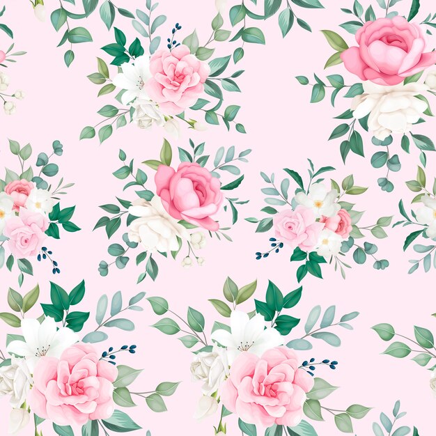 Beautiful floral and leaves seamless pattern 