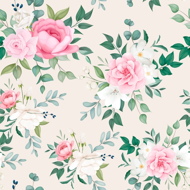 Beautiful floral and leaves seamless pattern 