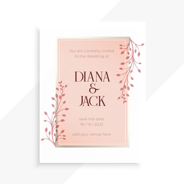 Beautiful floral leaves soft colors wedding invitation template