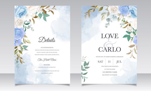 Beautiful floral and leaves wedding invitation card