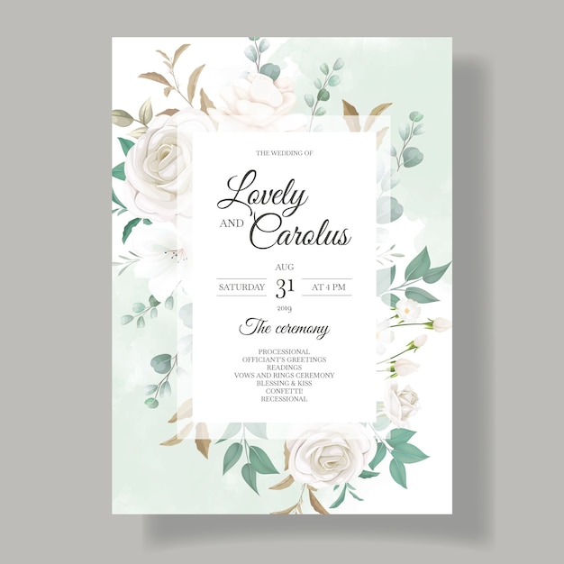 Free vector beautiful floral and leaves wedding invitation card