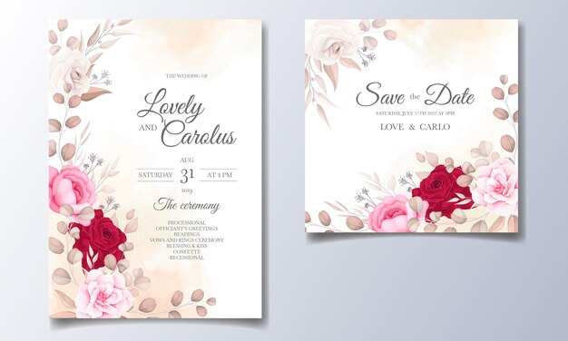 Beautiful floral and leaves wedding invitation card