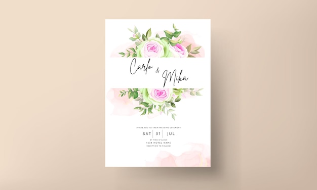 Beautiful floral and leaves wedding invitation card