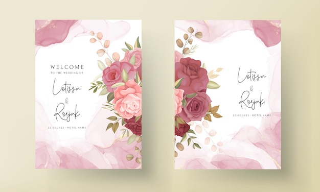 Beautiful floral and leaves wedding invitation card