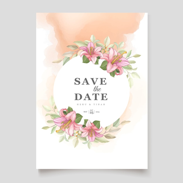 Free vector beautiful floral lily flowers invitation card