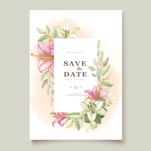 Free vector beautiful floral lily flowers invitation card