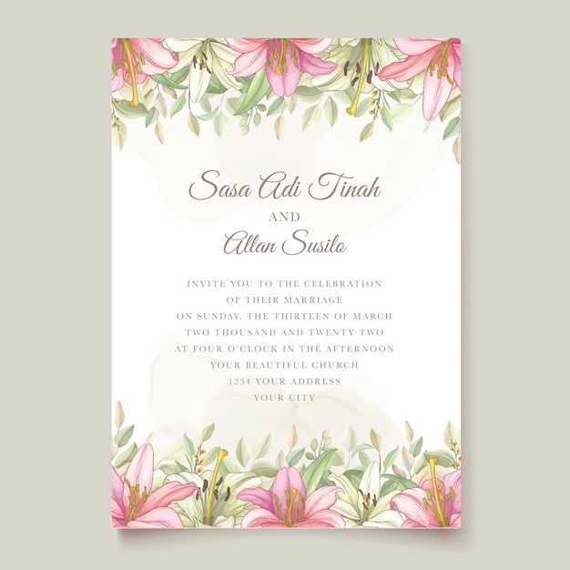 Free vector beautiful floral lily flowers invitation card