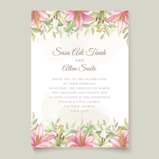 Beautiful floral lily flowers invitation card