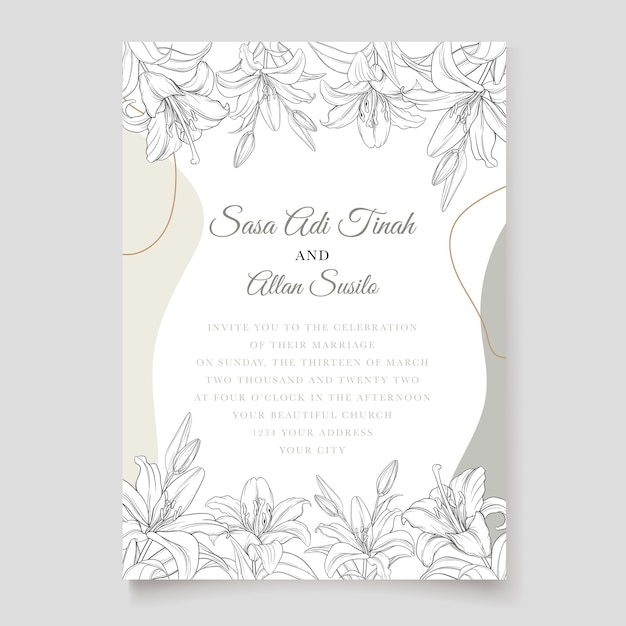 Free vector beautiful floral lily flowers invitation card