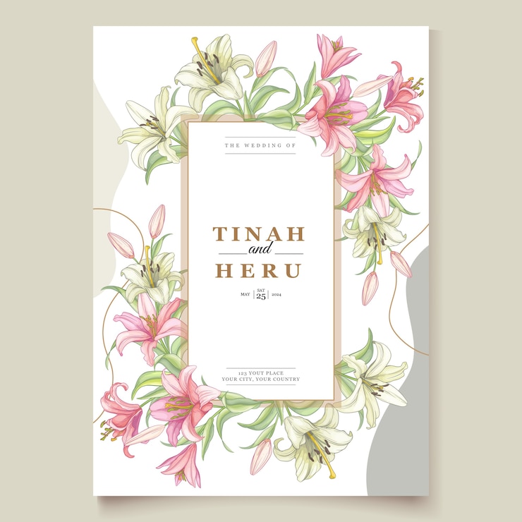 Free Vector beautiful floral lily flowers invitation card