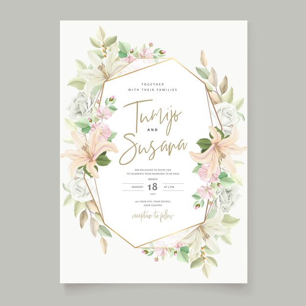 Beautiful floral lily flowers invitation card