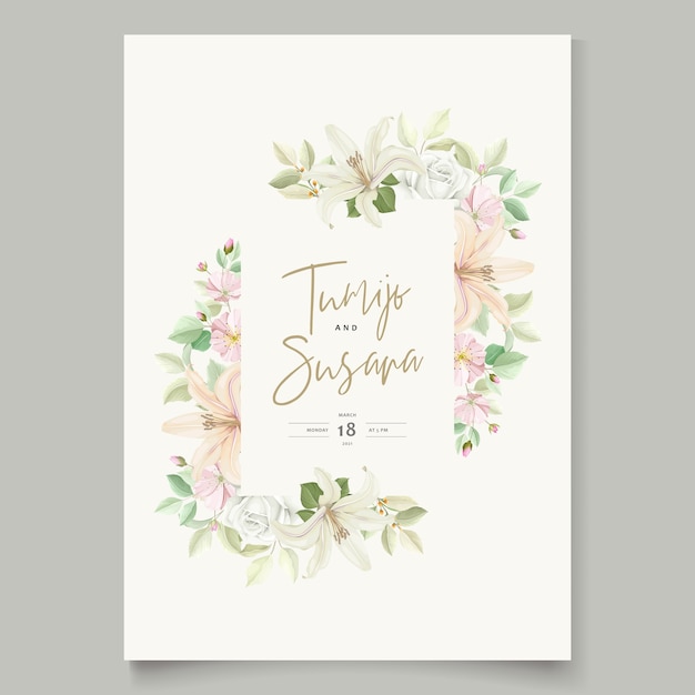 Beautiful floral lily flowers invitation card