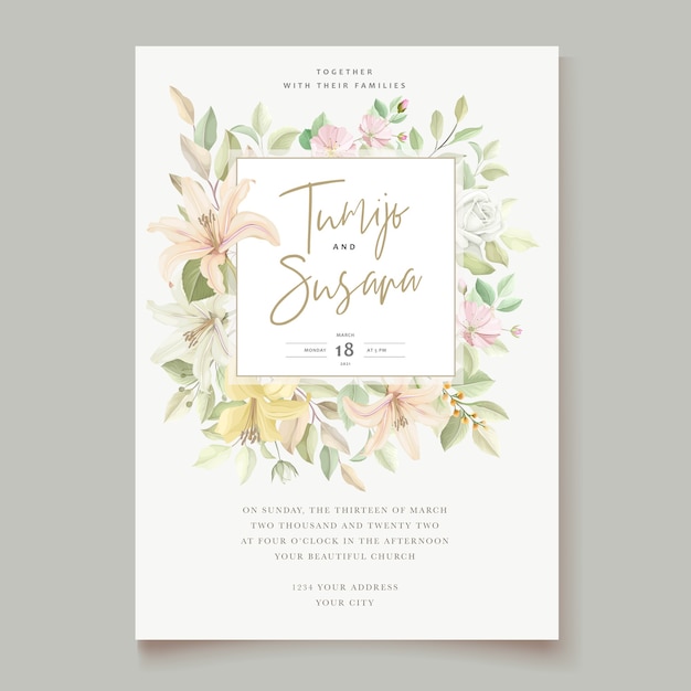 Beautiful floral lily flowers invitation card