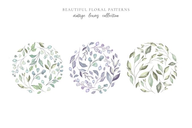 Beautiful Floral Patterns with Watercolor Leaves