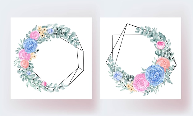 Free vector beautiful floral rose leaves frame geometric template