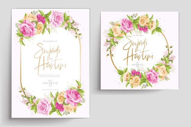 아름다운 꽃 장미 결혼식 초대 카드 세트
