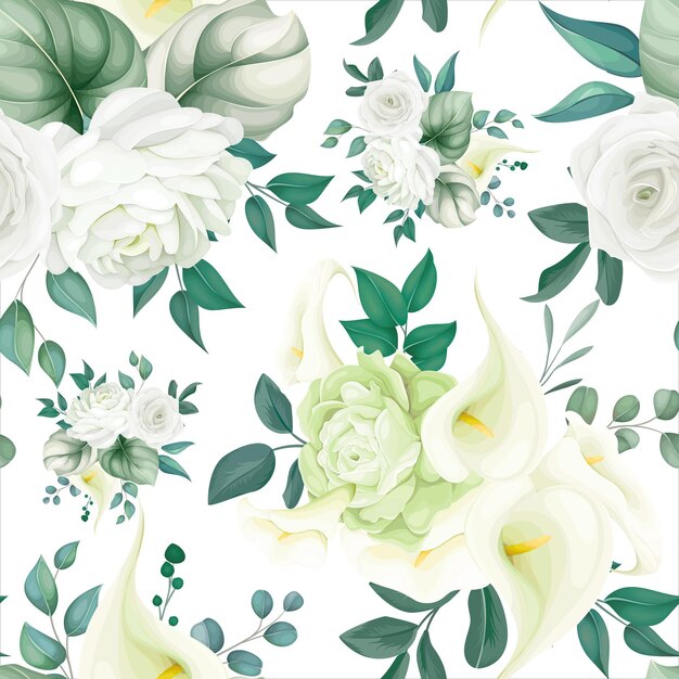 beautiful floral seamless pattern white lily and rose