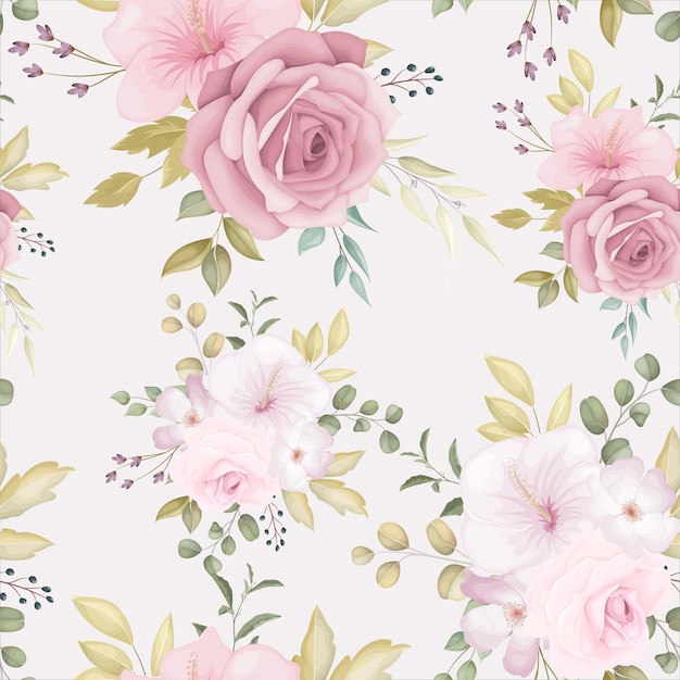 Free vector beautiful floral seamless pattern with dusty pink flower