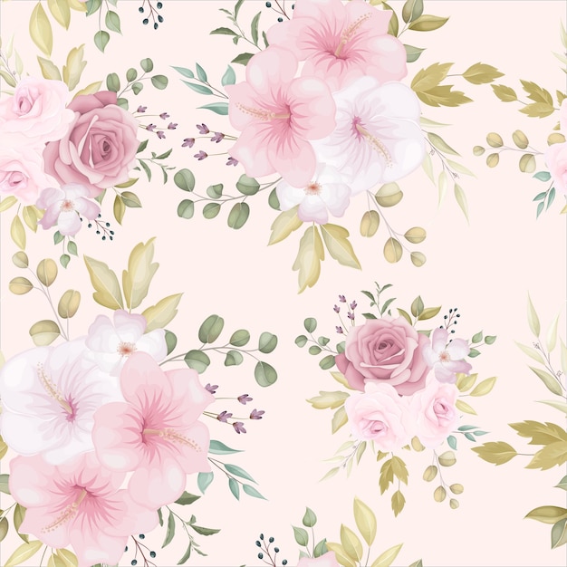 Free vector beautiful floral seamless pattern with dusty pink flower