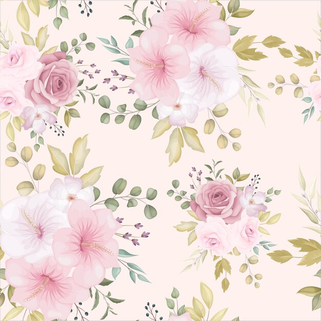 ほこりっぽいピンクの花と美しい花のシームレスなパターン