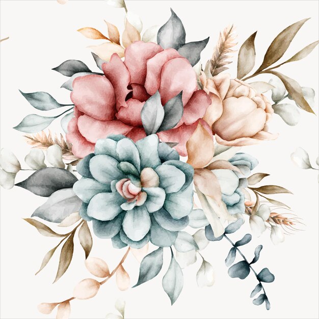 beautiful floral seamless pattern with vintage watercolor flower and leaves