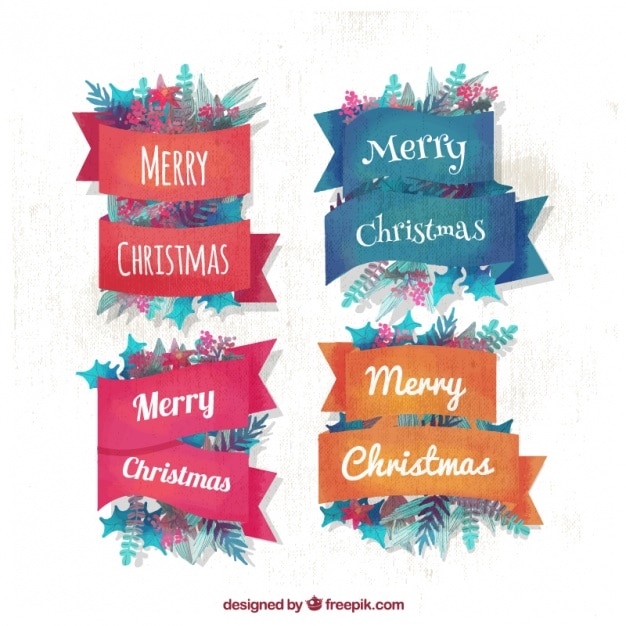 Free vector beautiful floral watercolor christmas badges