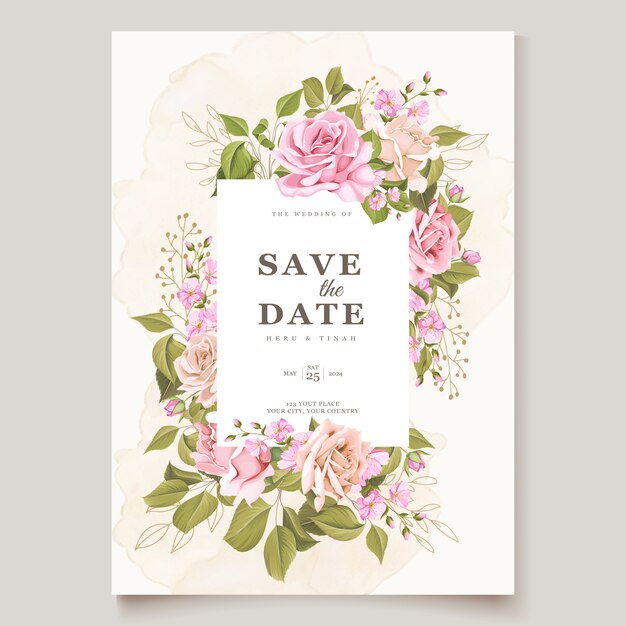 Free vector beautiful floral wedding invitation card template