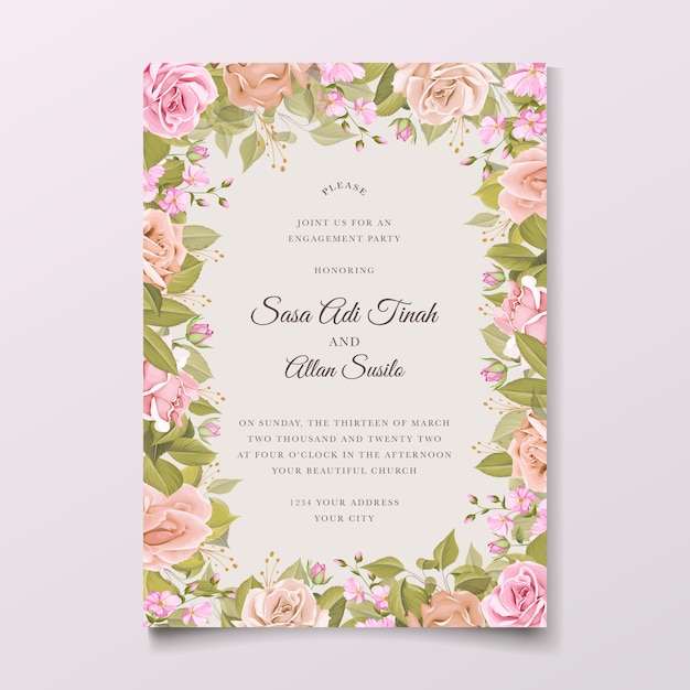 Free vector beautiful floral wedding invitation card template