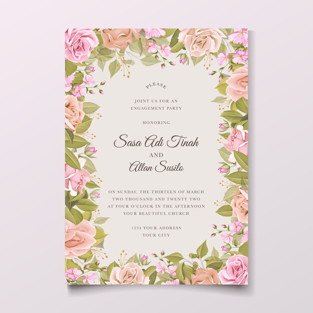 Beautiful floral wedding invitation card template