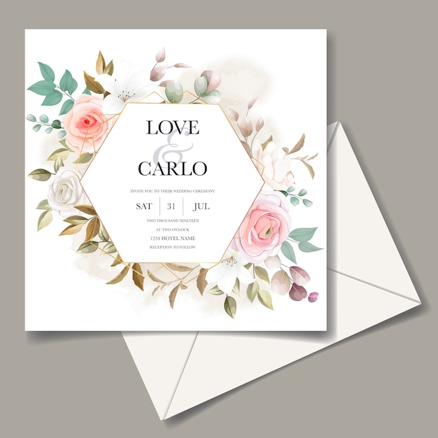 Vettore gratuito bellissimo modello di carta di invito matrimonio floreale