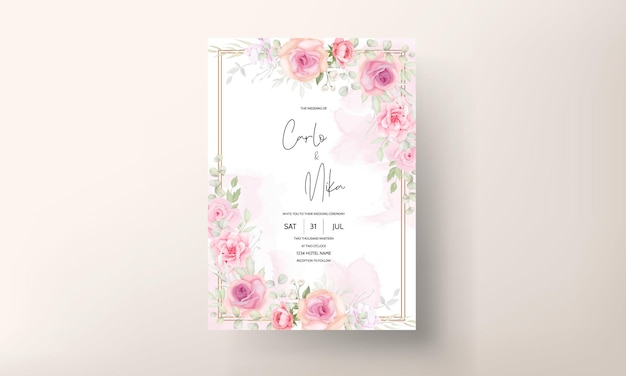 Vettore gratuito modello di carta di invito matrimonio floreale bellissimo