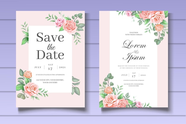 Premium Vector | Beautiful floral wedding invitation template with ...