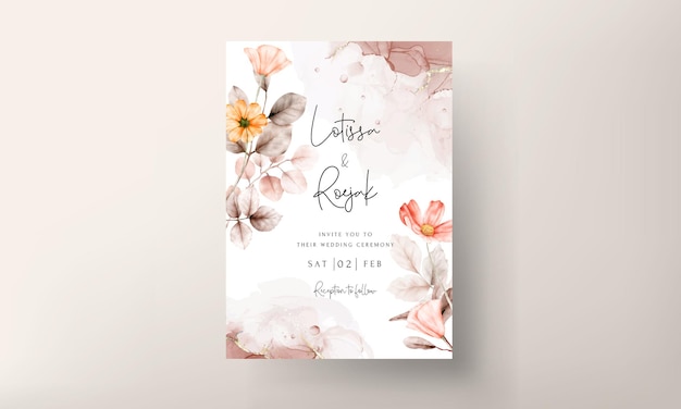 Beautiful floral wedding invitation card with coral color