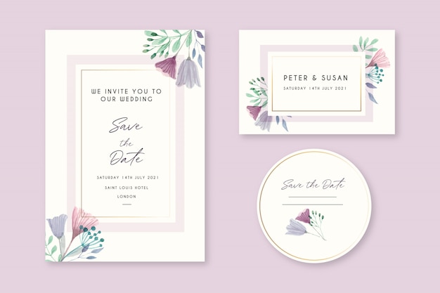 Free vector beautiful floral wedding invitation cards