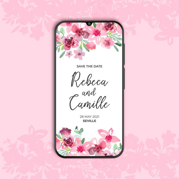 Beautiful floral wedding invitation for smarthphone